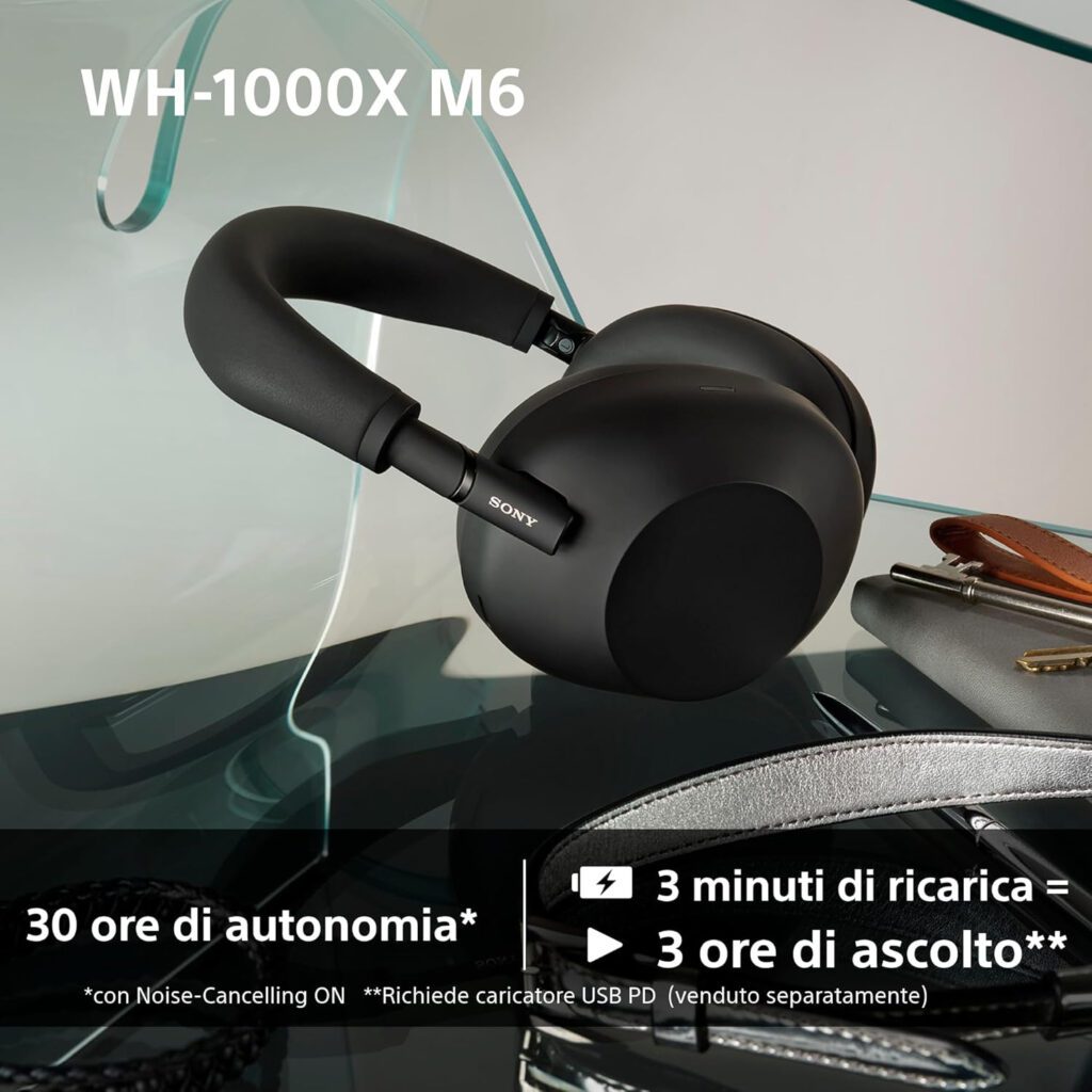 recensione Sony WH-1000XM6 ricarica
