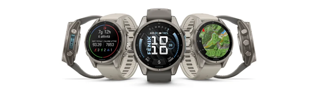 Garmin Fenix 8 in diverse configurazioni e schermate