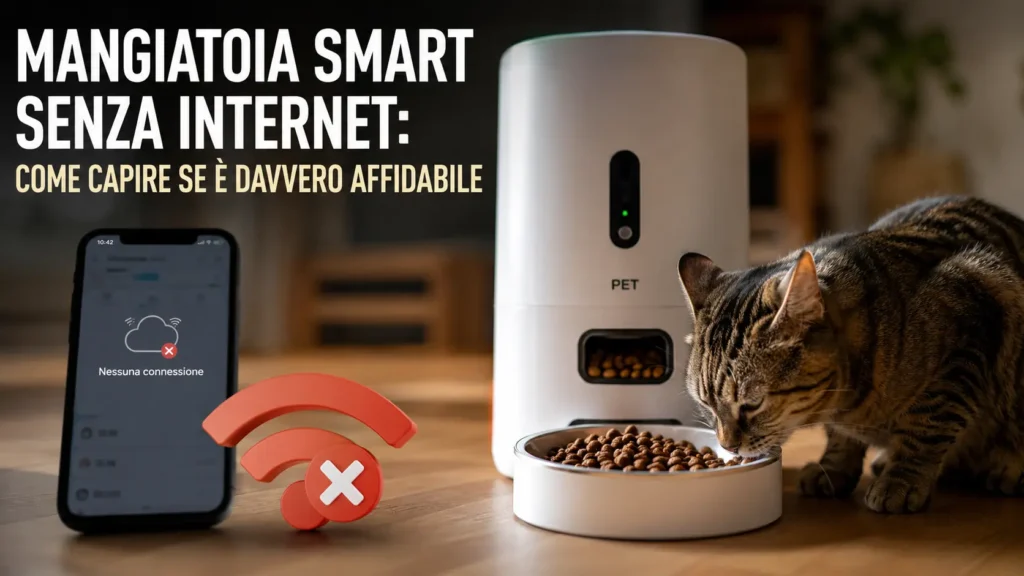 Mangiatoia smart senza Internet con gatto e smartphone offline