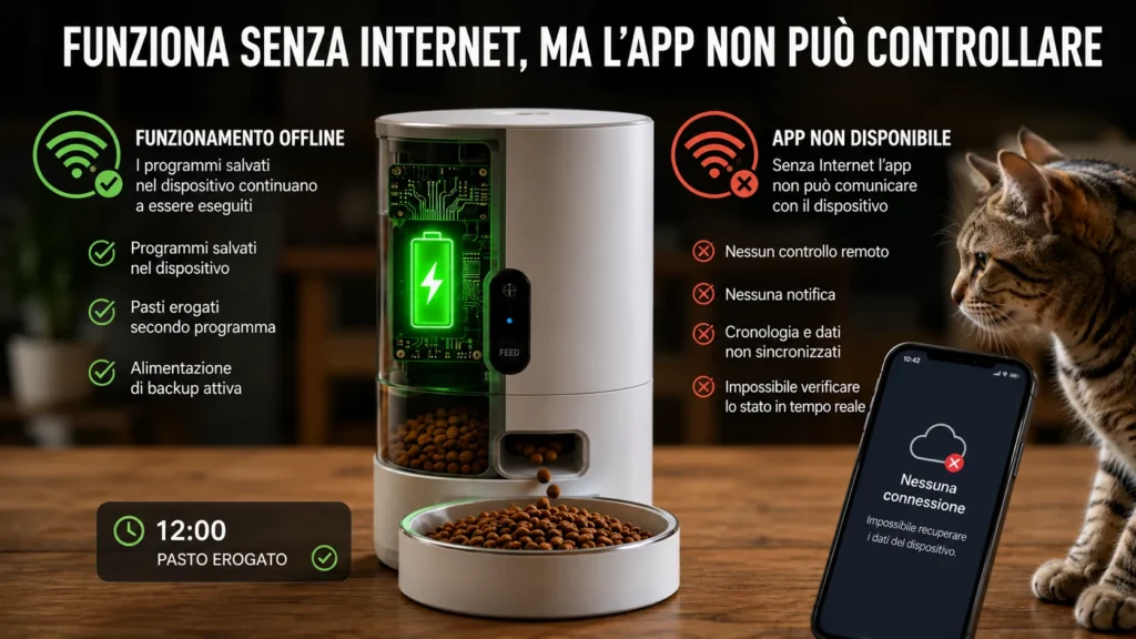 Mangiatoia smart senza Internet con programma pasti offline e app non disponibile