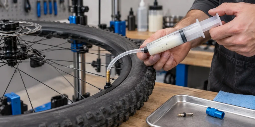 Inserimento del lattice tubeless attraverso la valvola Presta