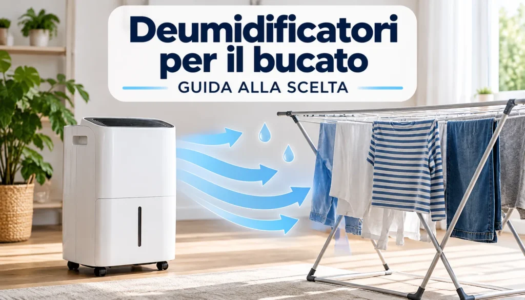 Deumidificatore accanto allo stendino per asciugare il bucato in casa